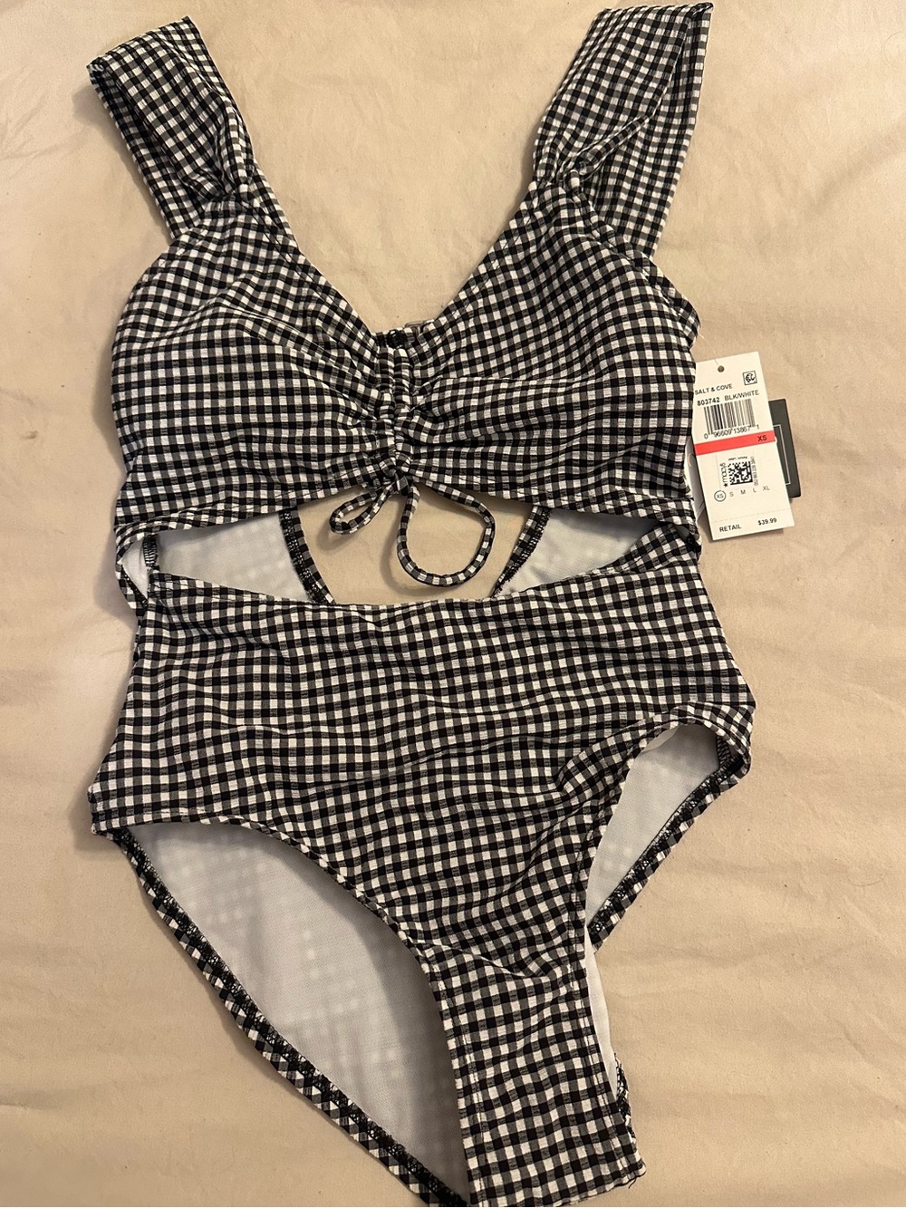 Salt + Cove Black & White Gingham Swim One-Piece size XS NWT
